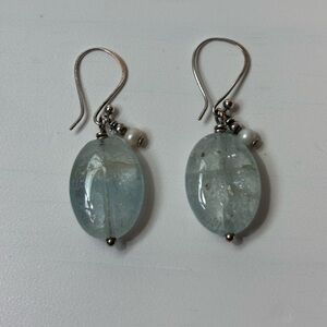 Elegant Silver, Aquamarine, and Pearl Earrings
